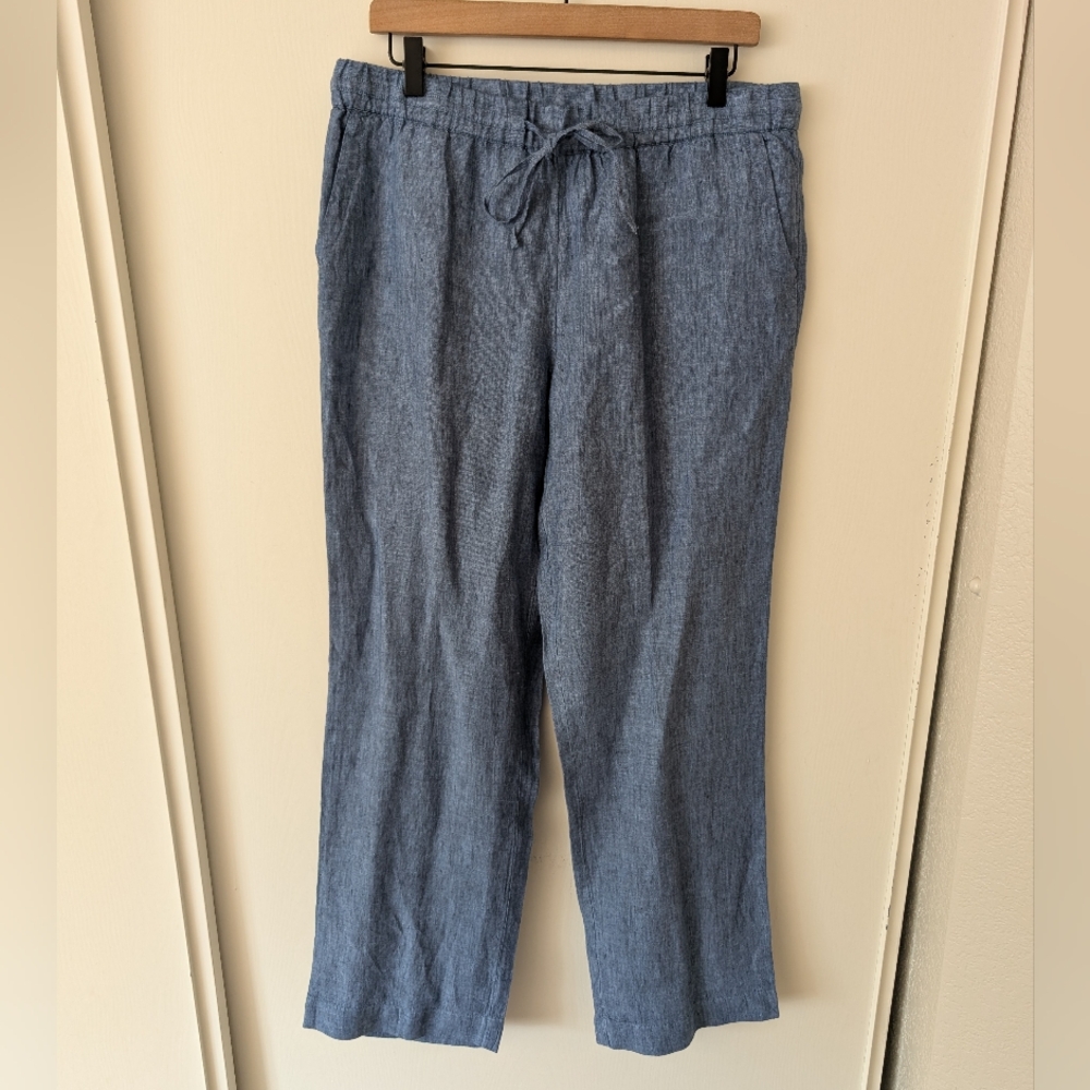 Charter Club Luxury Womens Medium 100% Linen Pants Blue Vacation Resortwear